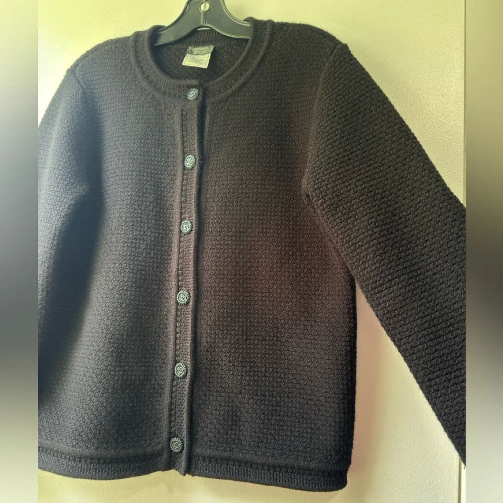 CHANEL Uniform Wool Black Textured Cardigan Sweater